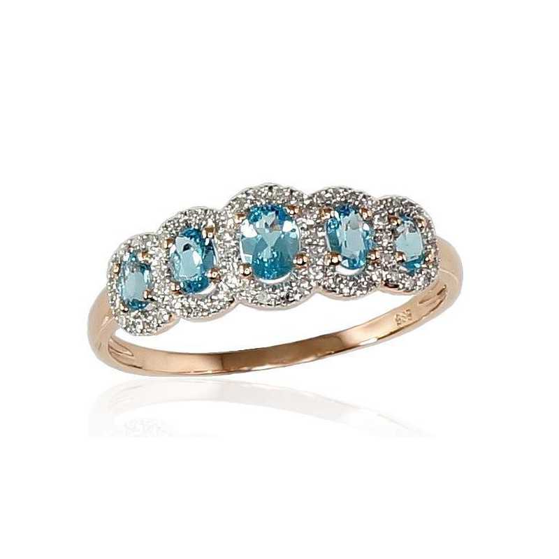 585° Gold ring, Stone: Diamonds, Blue Topaz , Type: With precious stones, 1100203(Au-R+PRh-W)_DI+TZLB