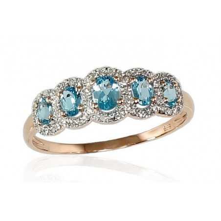 585° Gold ring, Stone: Diamonds, Blue Topaz , Type: With precious stones, 1100203(Au-R+PRh-W)_DI+TZLB