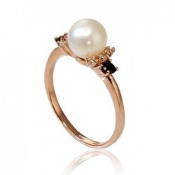 585° Gold ring, Stone: Zirkons , Smoky Quarz , Fresh-water Pearl , Type: \"Bracciali\"  collection, 1100253(Au-R)_CZ+KZSM+PE