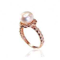 585° Gold ring, Stone: Zirkons , Fresh-water Pearl , Type: Women, 1100358(Au-R)_CZ+PE