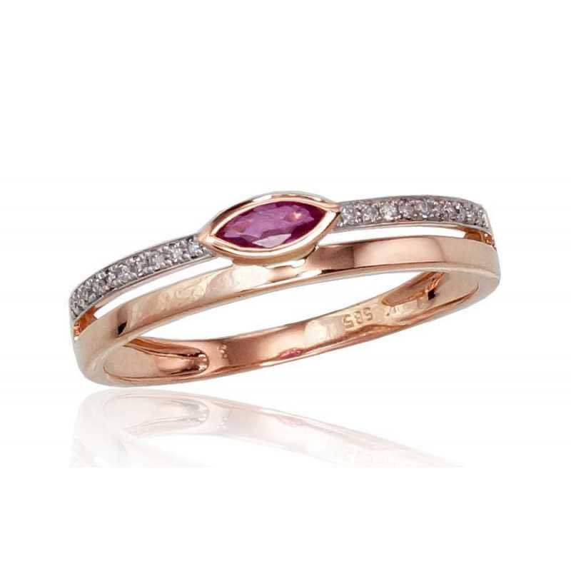 585° Gold ring, Stone: Diamonds, Ruby, Type: With precious stones, 1100418(Au-R+PRh-W)_DI+RB