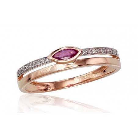 585° Gold ring, Stone: Diamonds, Ruby, Type: With precious stones, 1100418(Au-R+PRh-W)_DI+RB
