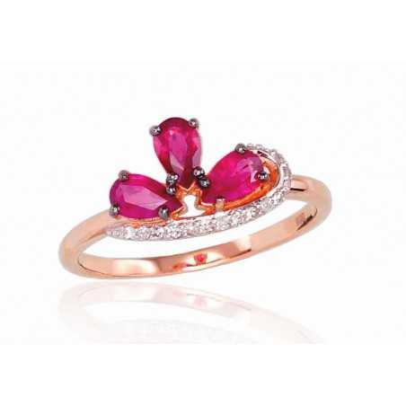 585° Gold ring, Stone: Diamonds, Ruby, Type: With precious stones, 1100510(Au-R+PRh-W+PRh-Bk)_DI+RB
