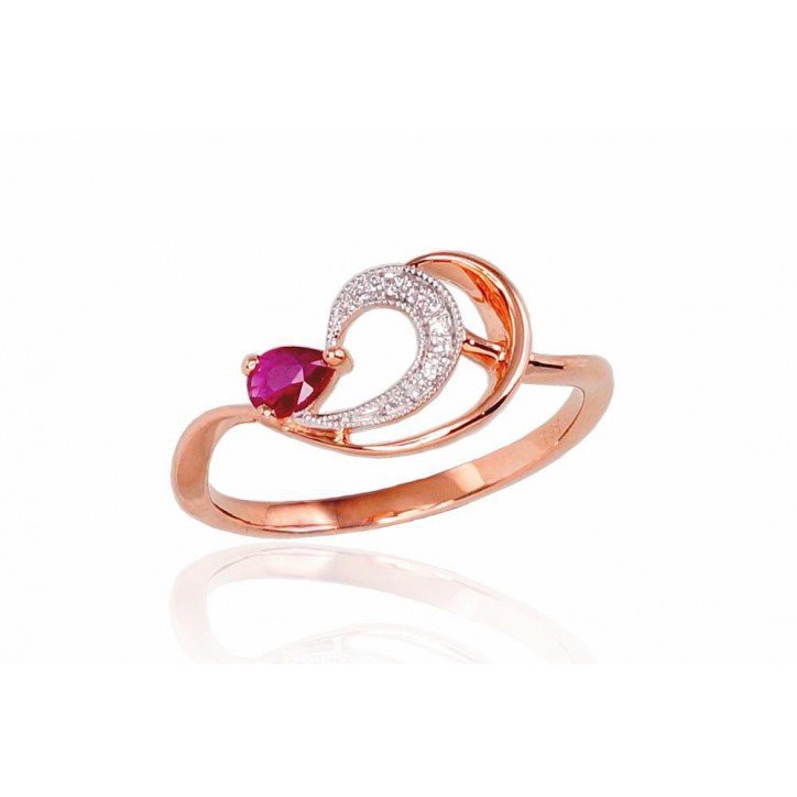 585° Gold ring, Stone: Diamonds, Ruby, Type: With precious stones, 1100521(Au-R+PRh-W)_DI+RB