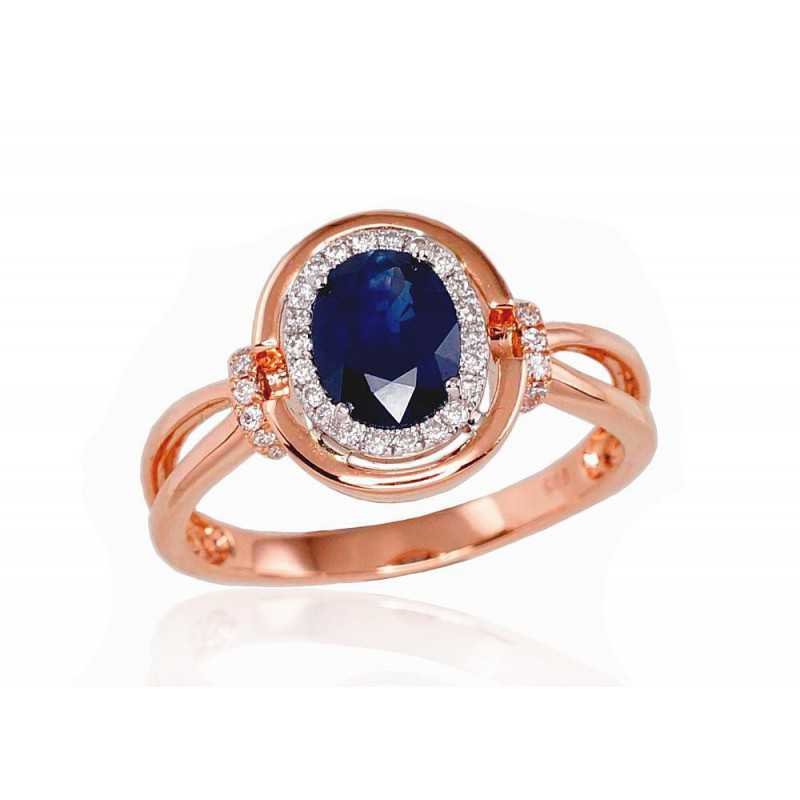 585° Gold ring, Stone: Diamonds, Sapphire, Type: With precious stones, 1100525(Au-R+Au-W)_DI+SA