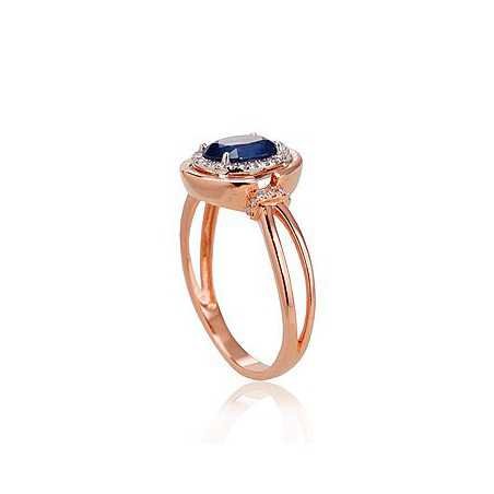585° Gold ring, Stone: Diamonds, Sapphire, Type: With precious stones, 1100525(Au-R+Au-W)_DI+SA