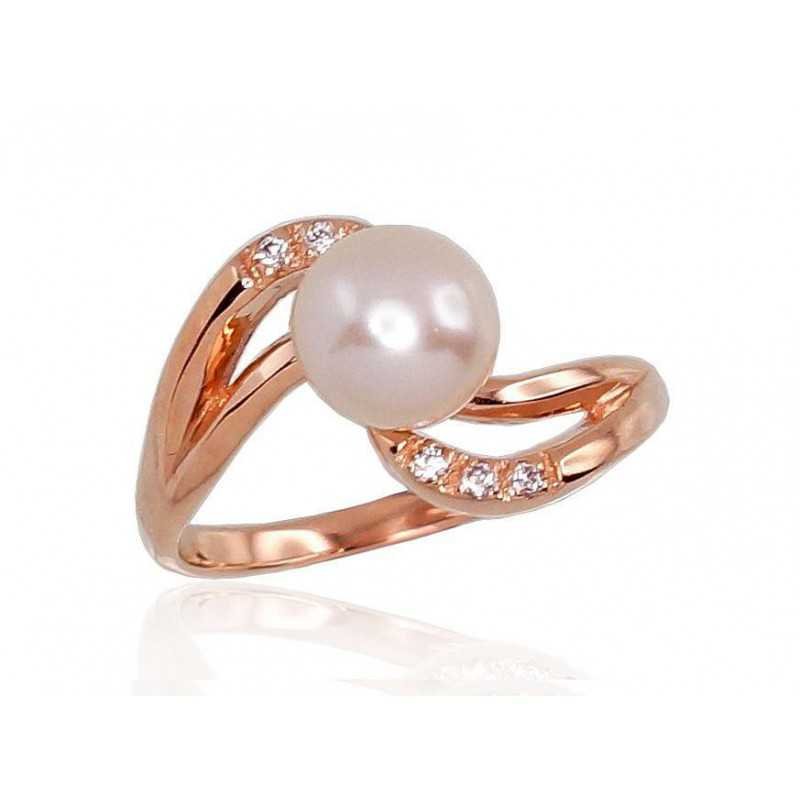 585° Gold ring, Stone: Zirkons , Fresh-water Pearl , Type: \"Bracciali\"  collection, 1100546(Au-R)_CZ+PE