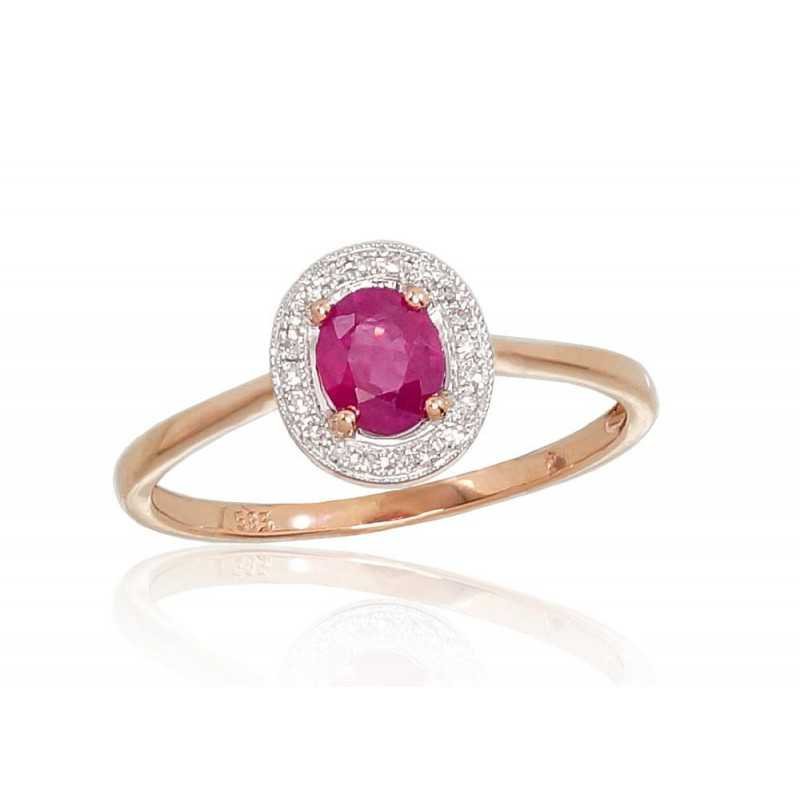 585° Gold ring, Stone: Diamonds, Ruby, Type: With precious stones, 1100662(Au-R+PRh-W)_DI+RB