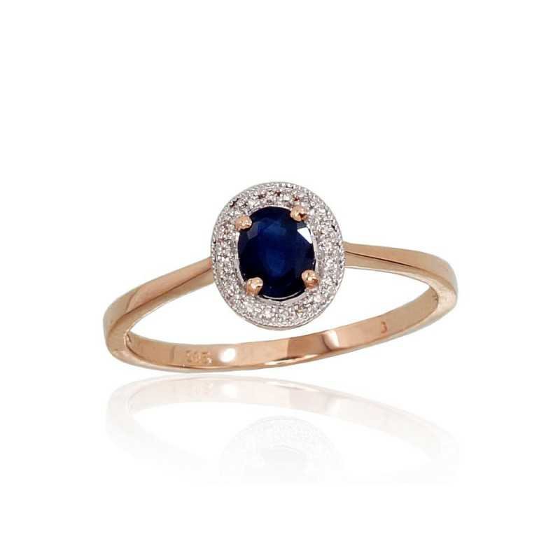 585° Gold ring, Stone: Diamonds, Sapphire, Type: With precious stones, 1100662(Au-R+PRh-W)_DI+SA