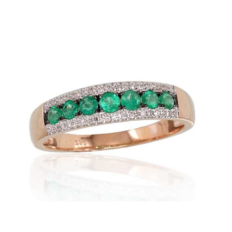 585° Gold ring, Stone: Diamonds, Emerald, Type: With precious stones, 1100664(Au-R+PRh-W+PRh-Bk)_DI+EM