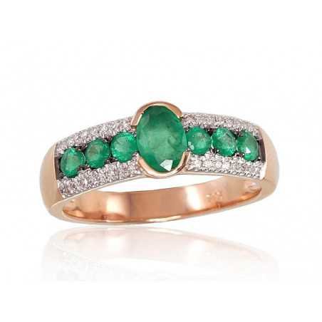 585° Gold ring, Stone: Diamonds, Emerald, Type: With precious stones, 1100665(Au-R+PRh-W+PRh-Bk)_DI+EM
