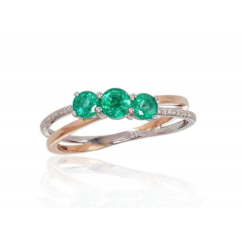 585° Gold ring, Stone: Diamonds, Emerald, Type: With precious stones, 1100667(Au-R+Au-W)_DI+EM