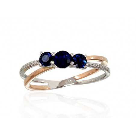 585° Gold ring, Stone: Diamonds, Sapphire, Type: With precious stones, 1100667(Au-R+Au-W)_DI+SA
