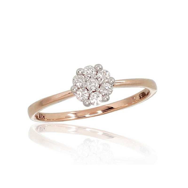 585° Gold ring, Stone: Diamonds, Type: With precious stones, 1100692(Au-R+PRh-W)_DI
