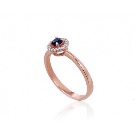 585° Gold ring, Stone: Diamonds, Sapphire, Type: With precious stones, 1100705(Au-R+PRh-W)_DI+SA