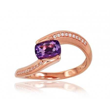 585° Gold ring, Stone: Diamonds, Amethyst, Type: With precious stones, 1100760(Au-R)_DI+AM