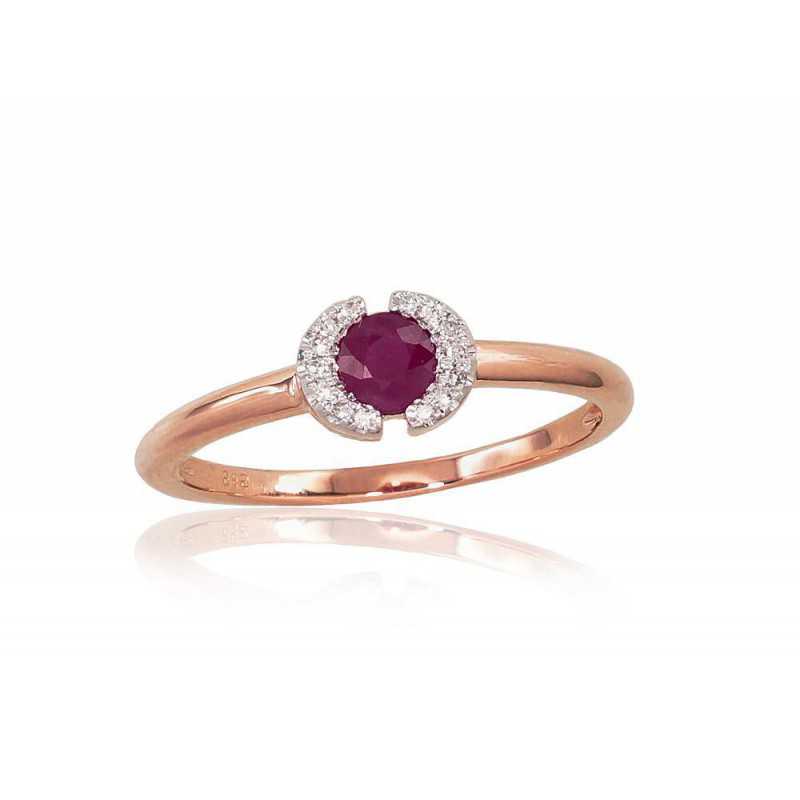 585° Gold ring, Stone: Diamonds, Ruby, Type: With precious stones, 1100761(Au-R+PRh-W)_DI+RB