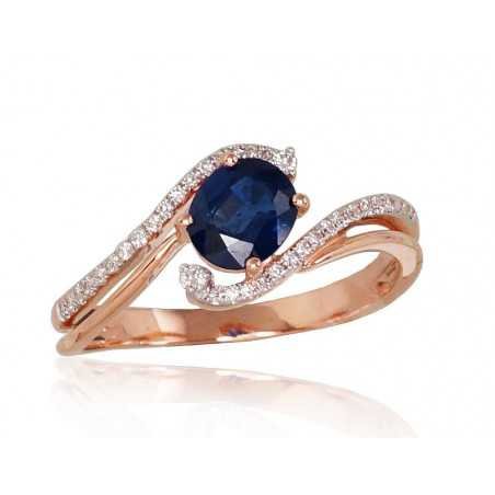585° Gold ring, Stone: Diamonds, Sapphire, Type: With precious stones, 1100811(Au-R+PRh-W)_DI+SA