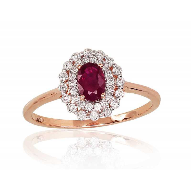 585° Gold ring, Stone: Diamonds, Ruby, Type: With precious stones, 1100812(Au-R+PRh-W)_DI+RB