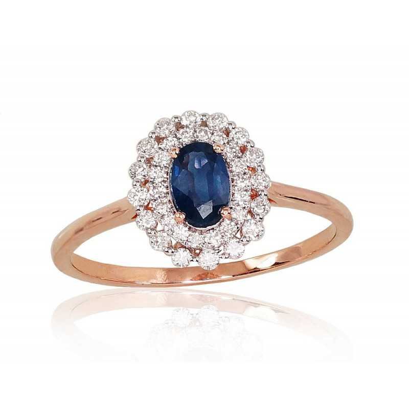 585° Gold ring, Stone: Diamonds, Sapphire, Type: With precious stones, 1100812(Au-R+PRh-W)_DI+SA