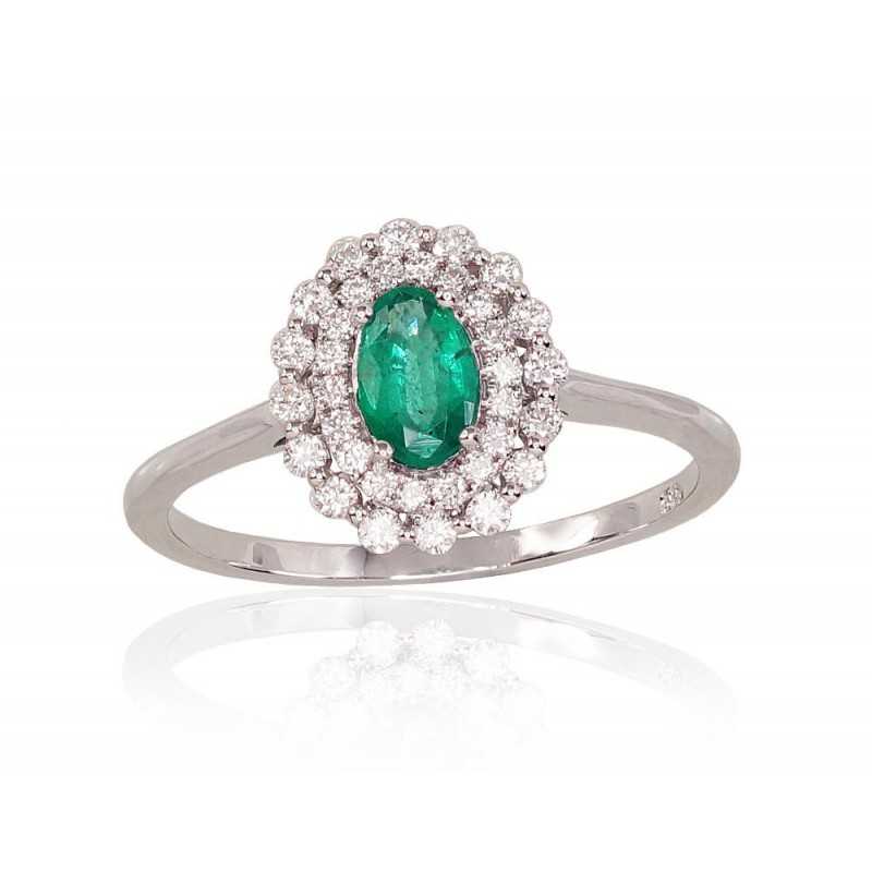 585° Gold ring, Stone: Diamonds, Emerald, Type: With precious stones, 1100812(Au-W)_DI+EM