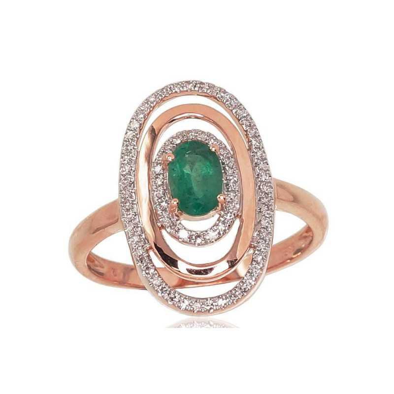 585° Gold ring, Stone: Diamonds, Emerald, Type: With precious stones, 1100813(Au-R+PRh-W)_DI+EM