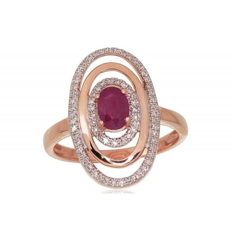 585° Gold ring, Stone: Diamonds, Ruby, Type: With precious stones, 1100813(Au-R+PRh-W)_DI+RB