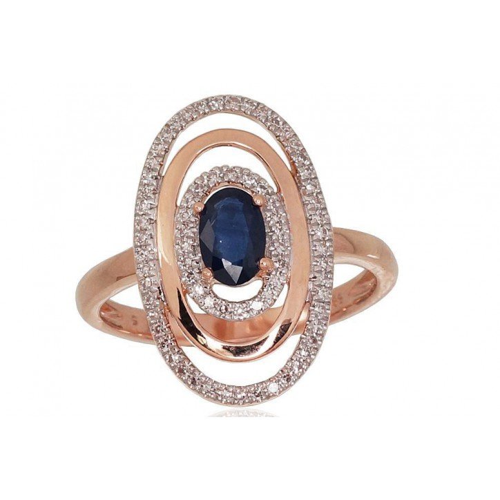585° Gold ring, Stone: Diamonds, Sapphire, Type: With precious stones, 1100813(Au-R+PRh-W)_DI+SA