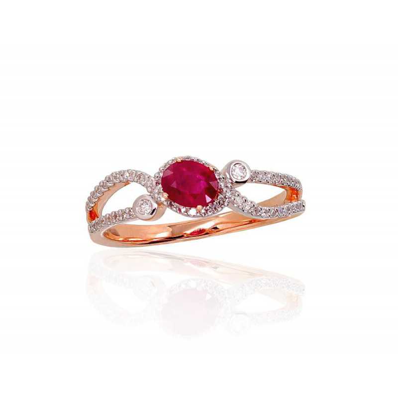 585° Gold ring, Stone: Diamonds, Ruby, Type: With precious stones, 1100903(Au-R+PRh-W)_DI+RB