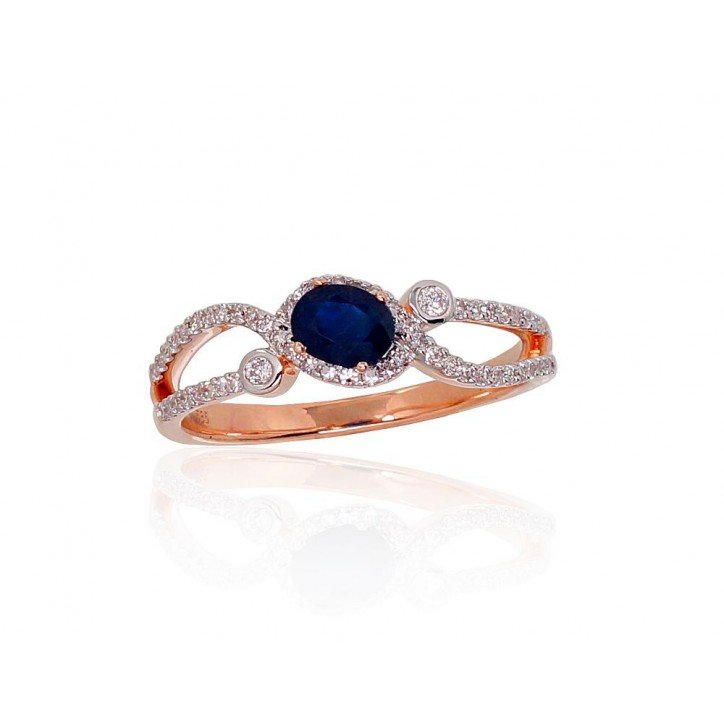 585° Gold ring, Stone: Diamonds, Sapphire, Type: With precious stones, 1100903(Au-R+PRh-W)_DI+SA