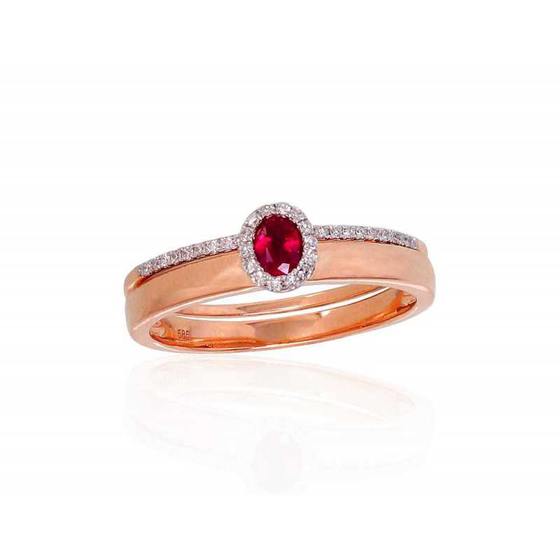 585° Gold ring, Stone: Diamonds, Ruby, Type: With precious stones, 1100904(Au-R+PRh-W)_DI+RB