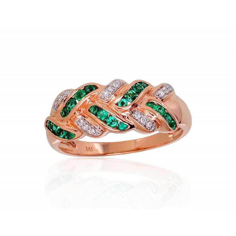 585° Gold ring, Stone: Diamonds, Emerald, Type: With precious stones, 1100905(Au-R+PRh-W)_DI+EM