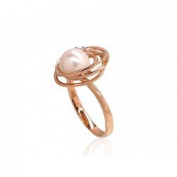 585° Gold ring, Stone: Zirkons , Fresh-water Pearl , Type: Women, 1100919(Au-R+PRh-W)_CZ+PE