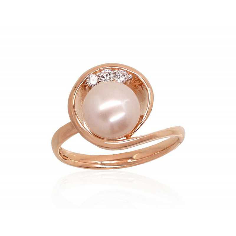 585° Gold ring, Stone: Zirkons , Fresh-water Pearl , Type: Women, 1100920(Au-R+PRh-W)_CZ+PE