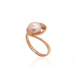 585° Gold ring, Stone: Zirkons , Fresh-water Pearl , Type: Women, 1100920(Au-R+PRh-W)_CZ+PE