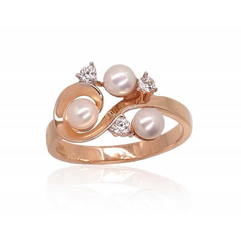 585° Gold ring, Stone: Zirkons , Fresh-water Pearl , Type: Women, 1100921(Au-R+PRh-W)_CZ+PE
