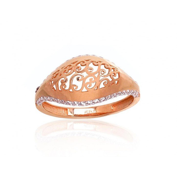 585° Gold ring, Stone: Zirkons , Type: Women, 1100925(Au-R+PRh-W)_CZ