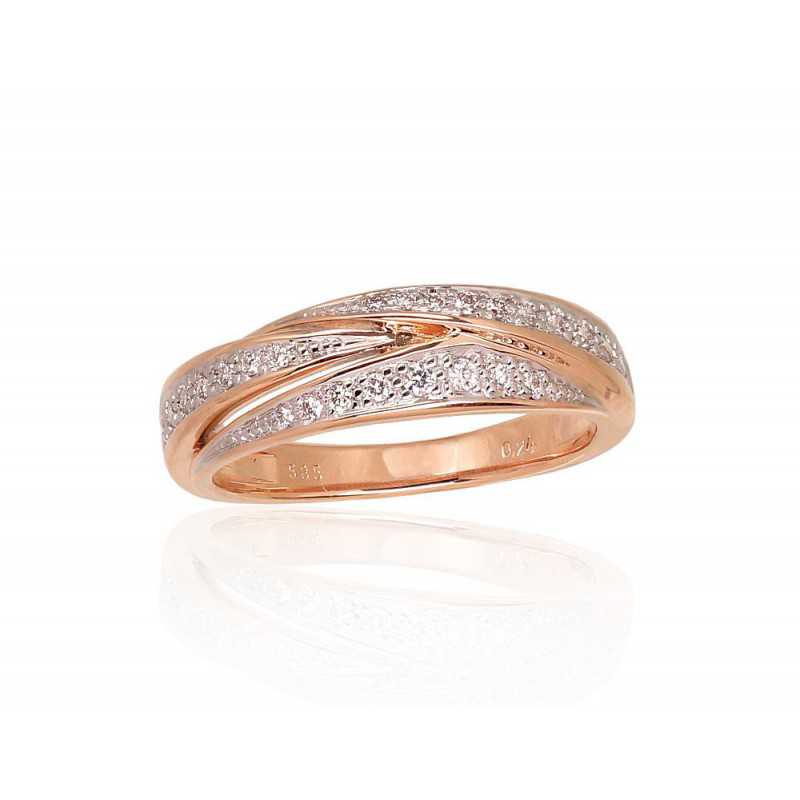 585° Gold ring, Stone: Diamonds, Type: With precious stones, 1100950(Au-R+PRh-W)_DI