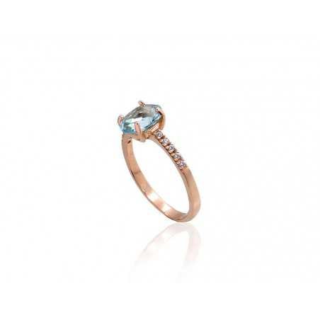 585° Gold ring, Stone: Zirkons , Sky Blue Topaz , Type: Women, 1100956(Au-R)_CZ+TZLB