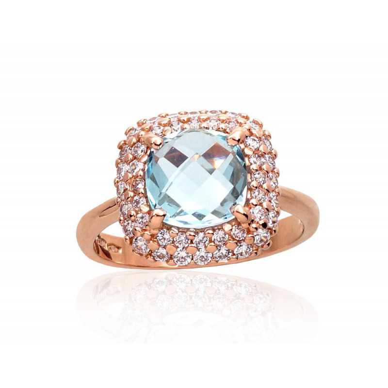 585° Gold ring, Stone: Zirkons , Sky Blue Topaz , Type: \"Alessandria\"  kolekcija, 1100962(Au-R)_CZ+TZLB