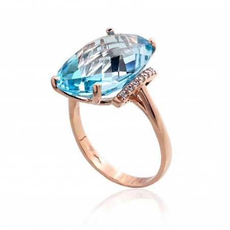 585° Gold ring, Stone: Zirkons , Sky Blue Topaz , Type: Women, 1100965(Au-R)_CZ+TZLB