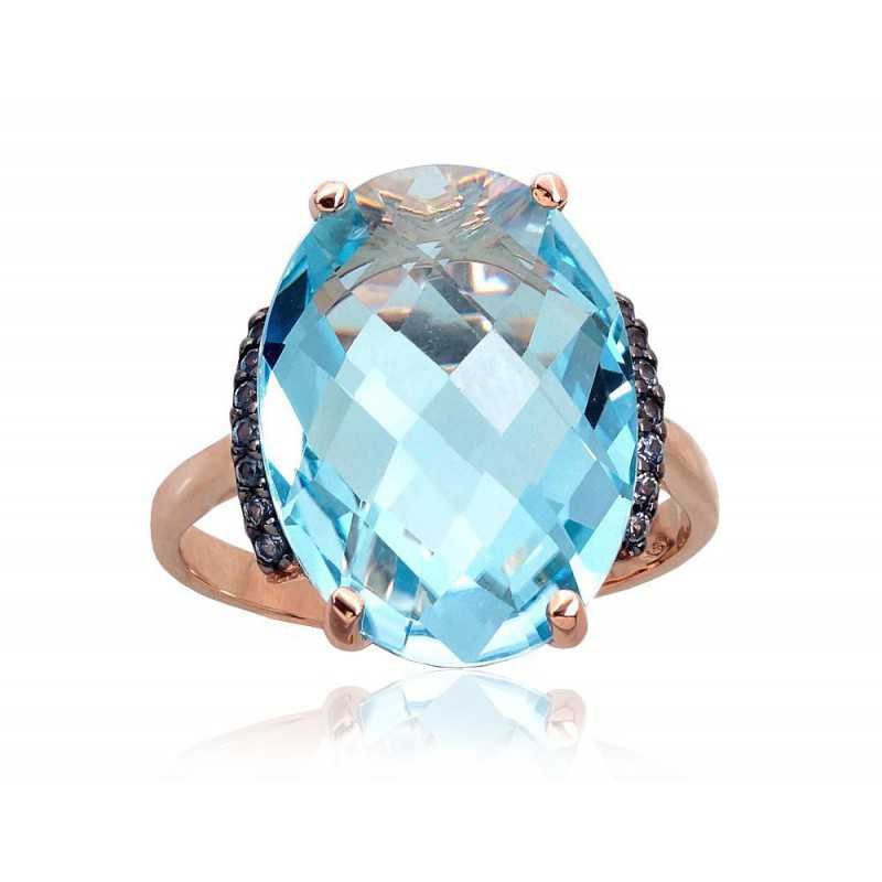 585° Gold ring, Stone: Zirkons , Sky Blue Topaz , Type: Women, 1100965(Au-R+PRh-Bk)_CZ-LB+TZLB