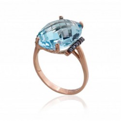 585° Gold ring, Stone: Zirkons , Sky Blue Topaz , Type: Women, 1100965(Au-R+PRh-Bk)_CZ-LB+TZLB