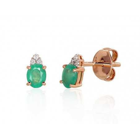 Gold classic studs earrings, 585°, Diamonds, Emerald, 1200248(Au-R+PRh-W)_DI+EM