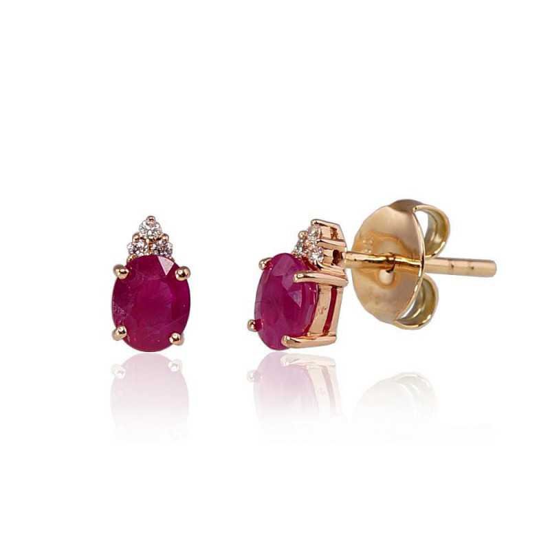 Gold Earrings, 585°, Diamonds, Ruby, 1200248(Au-R+PRh-W)_DI+RB