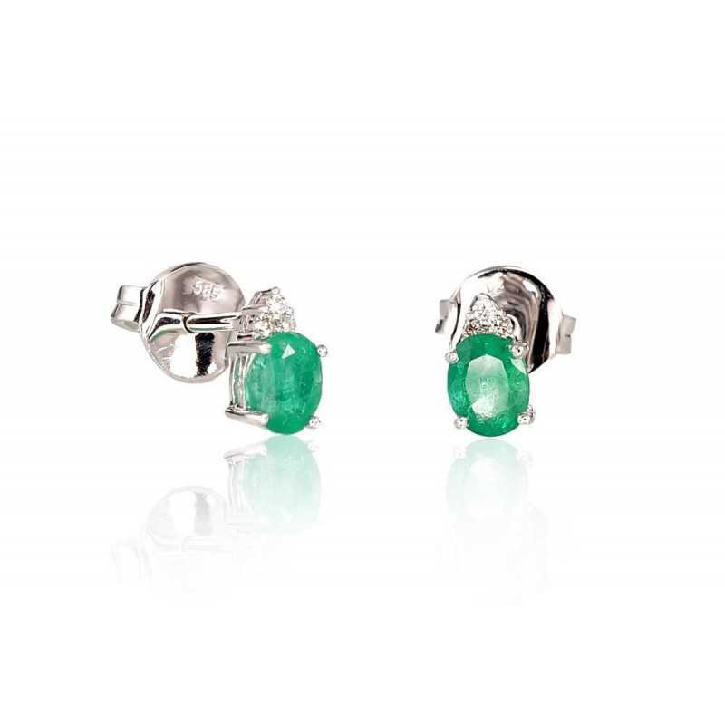 Gold classic studs earrings, 585°, Diamonds, Emerald, 1200248(Au-W)_DI+EM