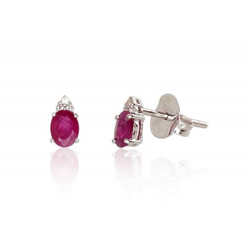 Gold classic studs earrings, 585°, Diamonds, Ruby, 1200248(Au-W)_DI+RB
