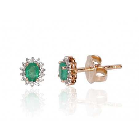 Gold classic studs earrings, 585°, Diamonds, Emerald, 1200249(Au-R+PRh-W)_DI+EM