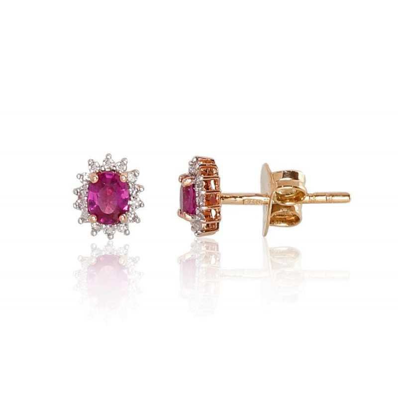 Gold classic studs earrings, 585°, Diamonds, Ruby, 1200249(Au-R+PRh-W)_DI+RB