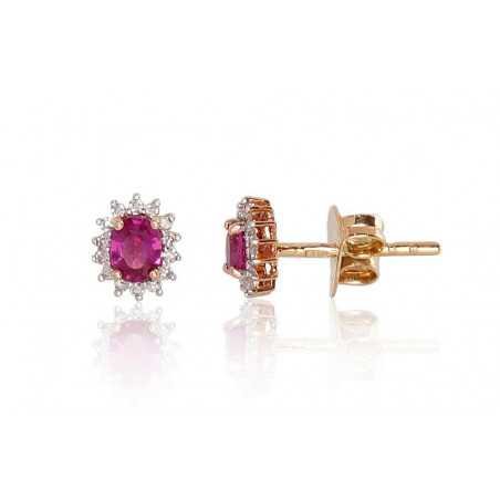 Gold classic studs earrings, 585°, Diamonds, Ruby, 1200249(Au-R+PRh-W)_DI+RB
